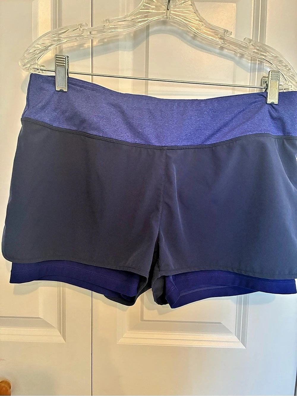 MPG Sport 2-in-1 Layered Running Shorts Navy Blue Pink Zip Size Large